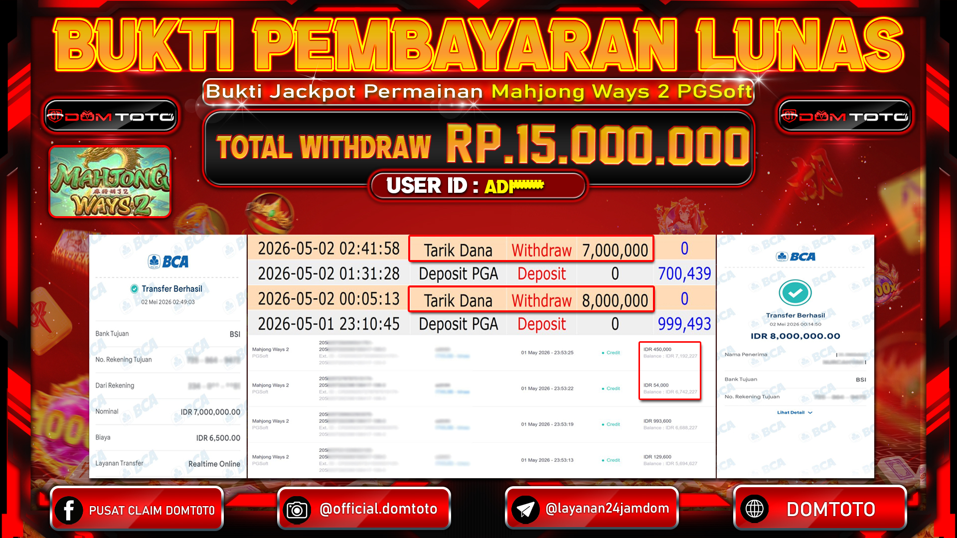 JACKPOT SLOT Mahjong Ways 2 PGSoft 01 MAY 2026